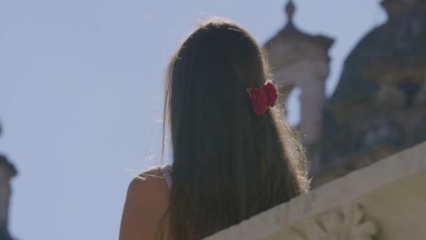 Beautiful Woman observing famous sightseeings — Stock Video