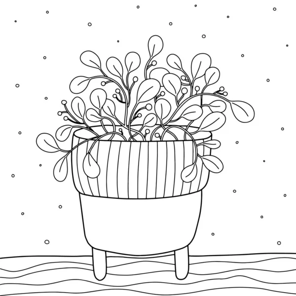 Houseplant Pote Pernas Desenho Para Colorir Para Adultos Crianças Design — Vetor de Stock