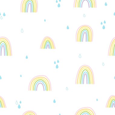 Pastel renkler gökkuşağı pürüzsüz desen. Çocuk odası dekorasyonu için gökkuşağı ya da arkaplan, pankart, poster için şablon.