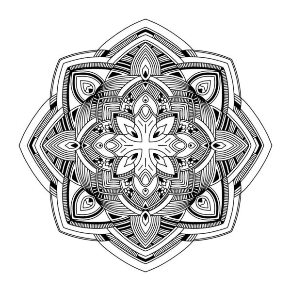 要旨曼荼羅 大人用の手描きぬり絵 パターンと小さな詳細を持つ美しい図面 絵のシリーズの一つ 黒と白のパターン 美術療法 — ストックベクタ