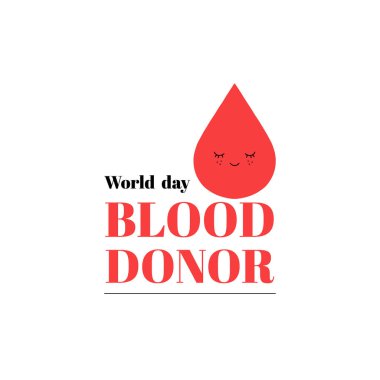 Dünya Kan Bağışı Günü temalı vektör illüstrasyonu. 14 Haziran. Bir yazıyla süslenmiş ve yüzüyle kan damlası..