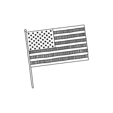 Birleşik Devletler Bayrağı, vektör, taslak çizimi. Siyah beyaz ABD bayrağı