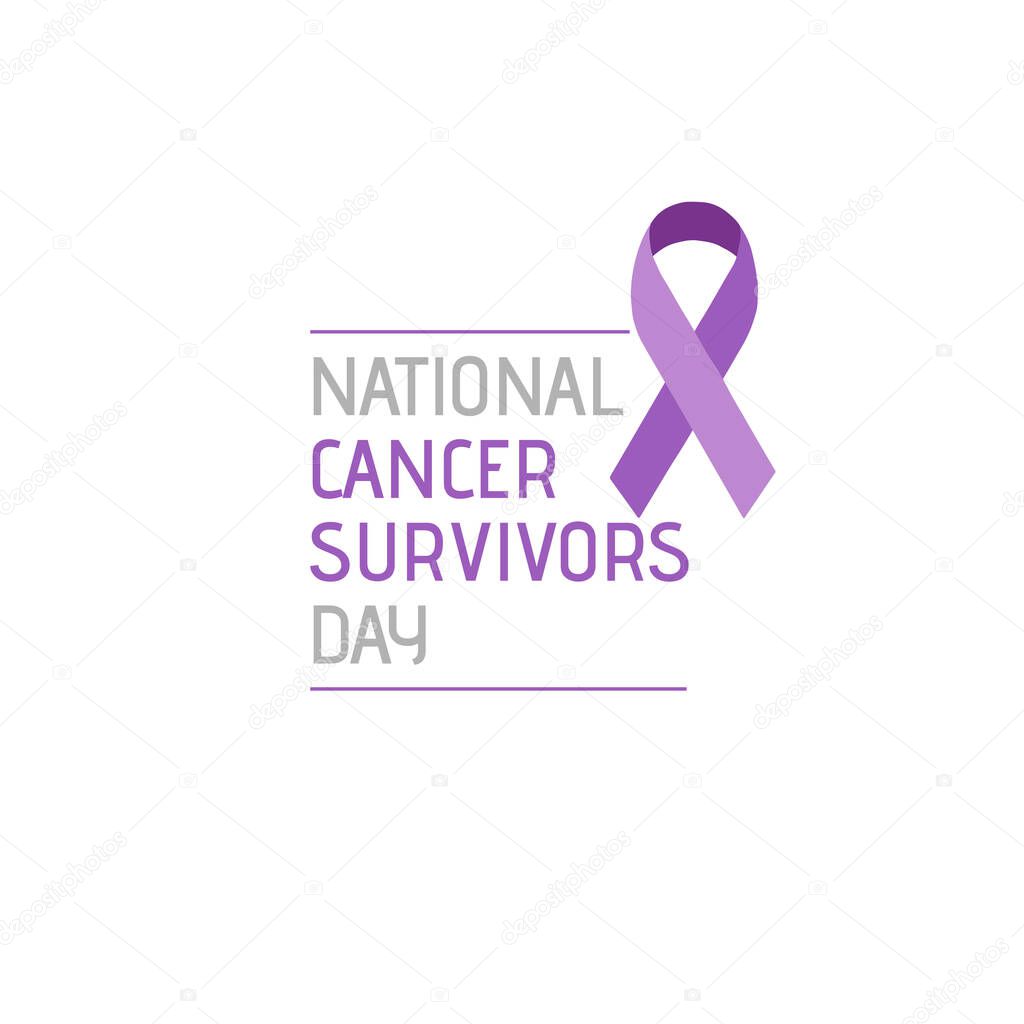 Purple ribbon, Cancer awareness symbol. Illustration of 7 June National Cancer Survivors Day.