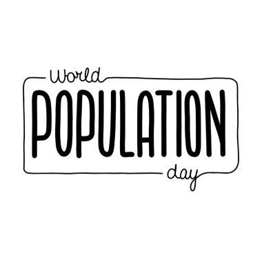 11 Temmuz Dünya Nüfus Günü temalı vektör illüstrasyonu. El yazısıyla süslenmiş..