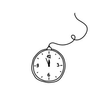 Saat 23: 56 'yı gösteriyor. Doodle illüstrasyonu, yeni yıl dekorasyonu için mükemmel..