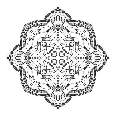 Soyut Mandala. Yetişkin boyama kitabı için siyah beyaz desen. Klasik dekoratif elementler. Doğulu desen, vektör illüstrasyonu.