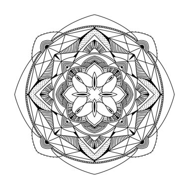 Soyut Mandala. Yetişkin boyama kitabı için siyah beyaz desen. Klasik dekoratif elementler. Doğulu desen, vektör illüstrasyonu.
