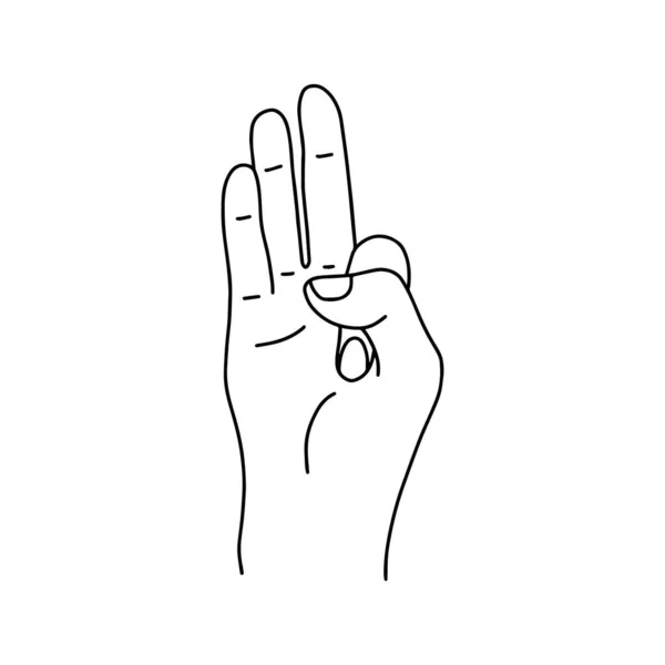 Mudra Vayu 手动矢量图解 瑜伽手的手势 黑白线性风格 — 图库矢量图片