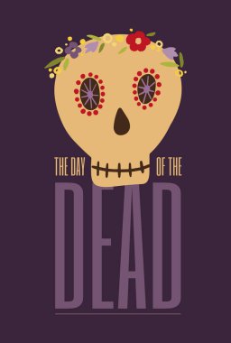 1-2 Ekim 'de Ölüler Günü teması üzerine vektör illüstrasyon. Meksika 'da Ölü sembolü ile süslenmiş. Ölü Meksika karikatür ikonu günü.