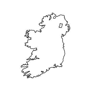 İrlanda 'nın beyaz arka planının ana hatları. Konturlu vektör haritası.