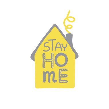 2021 renklilerin olduğu HOME Kart 'ta Kal (Ultimate Gray + Aydınlatma). Tasarımınız için trend çizimi. Karantina dönemi için mektup. Vektör ana hatları.