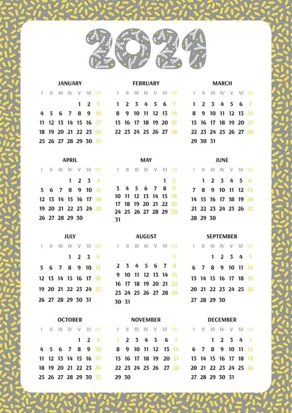 2021 Calendar Template 2021 Colors Ultimate Gray Illuminating Week Starts — Stock Vector