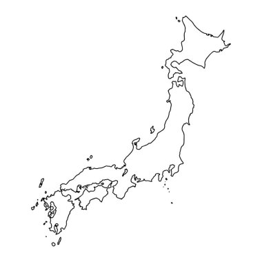 Japonya 'nın beyaz arka planının ana hatları. Konturlu vektör haritası.