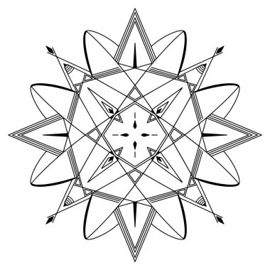 Soyut Mandala. Yetişkin boyama kitabı için siyah beyaz desen. Klasik dekoratif elementler. Doğulu desen, vektör illüstrasyonu.