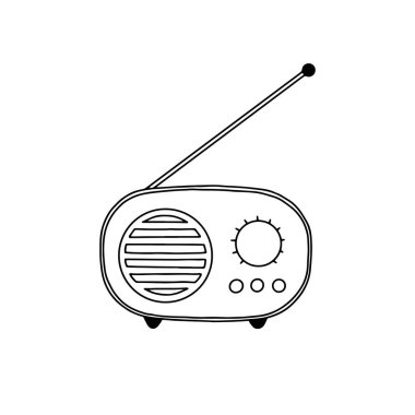 Klasik radyo ikonu. Çizim, beyaz arkaplanda izole edilmiş.