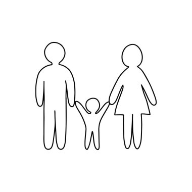 Taslak aile ikonu, karalama, siyah beyaz çizim. Vektör Stoğu illüstrasyonu.