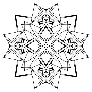 Soyut Mandala. Yetişkin boyama kitabı için siyah beyaz desen. Klasik dekoratif elementler. Doğulu desen, vektör illüstrasyonu.