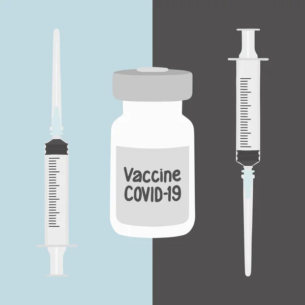 Injectiespuiten Vaccinflacons Covid Vaccin Gezondheidszorg Medisch Concept — Stockvector