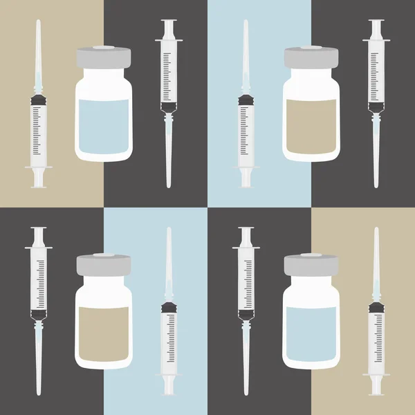 Naadloze Medische Achtergrond Met Spuiten Injectieflacons Met Vaccin Concept Voor — Stockvector