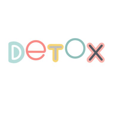 Detoks vektör harfleri. Sağlıklı yiyecek ve içecek ürünleri için detoks amblemi tasarımı. Restoran, kafe, menü, baskı, mühür, amblem, etiket için şablon.