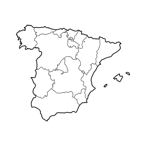 Plattegrond Van Spanje Met Provincies Witte Achtergrond Vectorkaart Met Contour — Stockvector