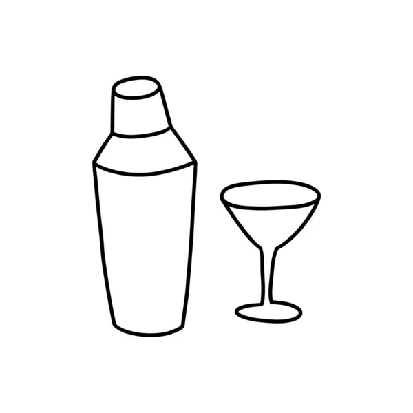 Outline Bartender Accessories Icon Doodle Black White Illustration Vector Stock — Stock Vector