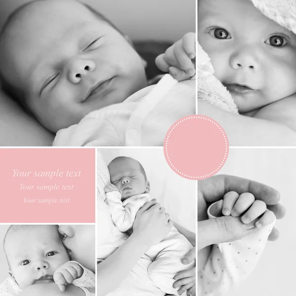 Collage aus Schwarz-Weiß-Fotos von Neugeborenen — Stockfoto