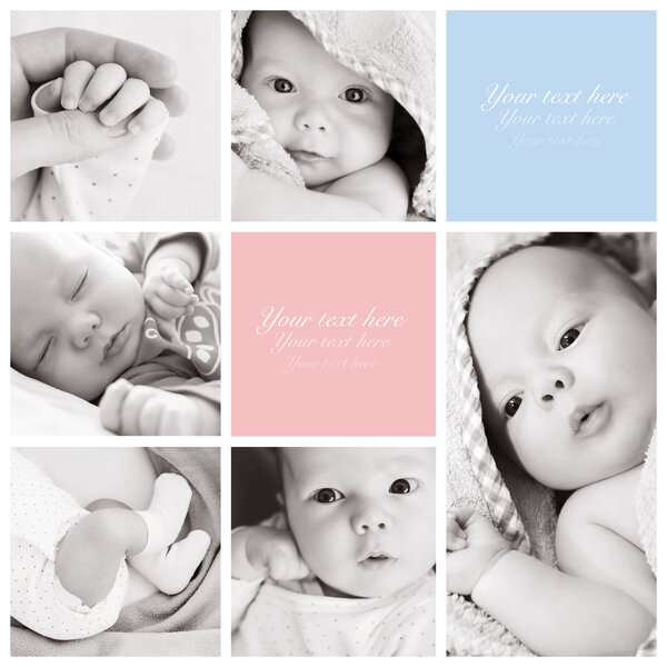 Collage of black and white newborn baby's photos