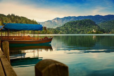 Amazing View On Bled Lake. Springtime or summertime in Slovenia. clipart