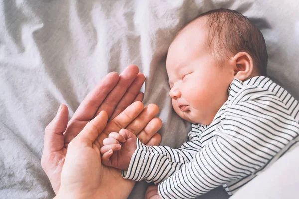 Mão Bebé Nas Mãos Dos Pais Conceito Felicidade Familiar Recém — Fotografia de Stock