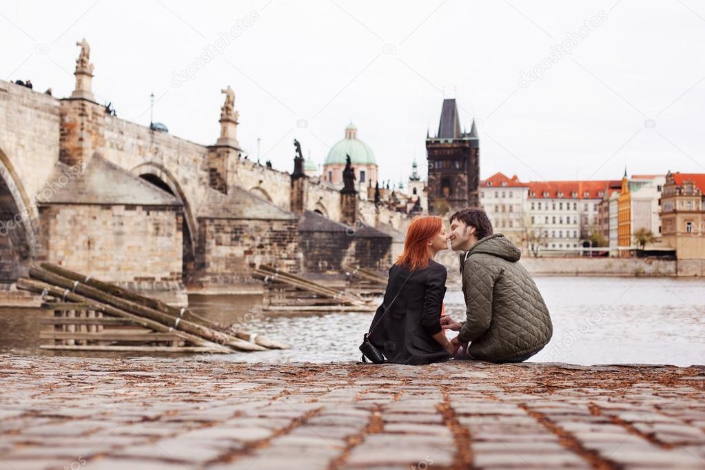 Young couple in love. Prague, Czech Republic, Europe.