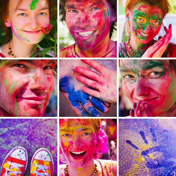 Holi collage. People celebrate festival Holi — Stock Photo, Image