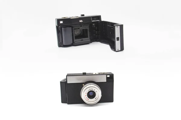 Vintage Régi Fényképezőgép Két Oldalról Fehér Háttér — Stock Fotó