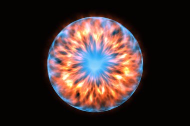 Siyah arka planda soyut enerji topu. İçinde enerji olan sihirli yıldırım plazması.