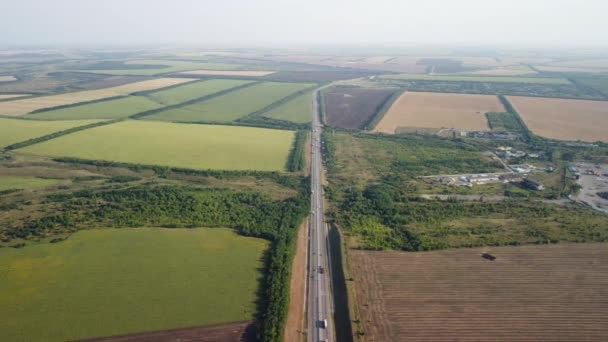 農地の地平線に伸びる高速道路は — ストック動画
