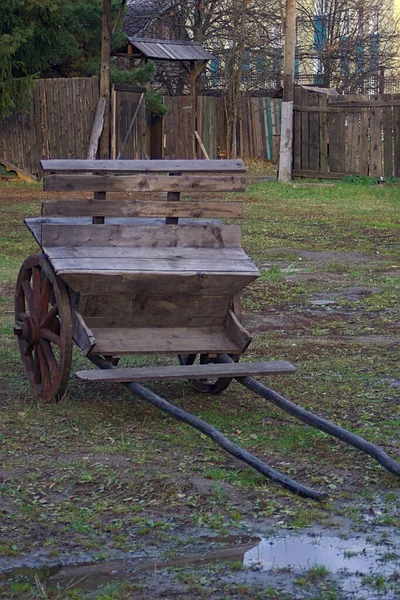 Vieux Chariot Deux Roues Sur Une Rue Village — Photo