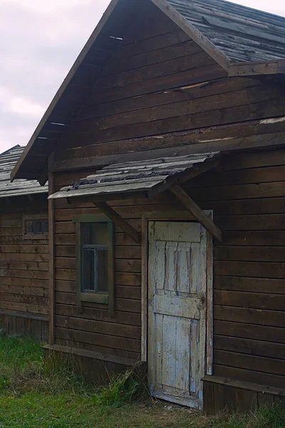 Mur Avec Une Fenêtre Une Maison Rurale Bois — Photo