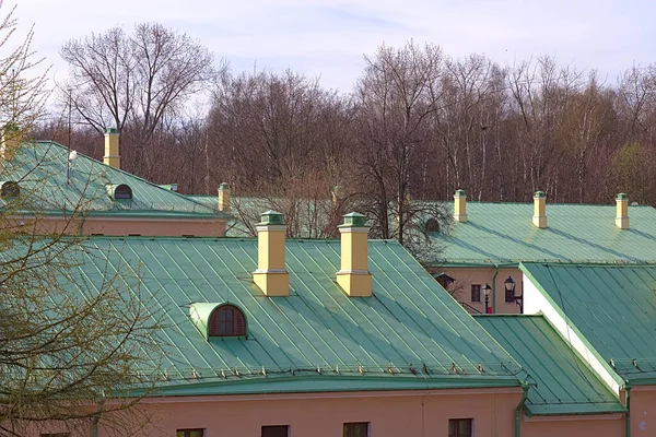 Дымоходы Крыше Старого Здания — стоковое фото