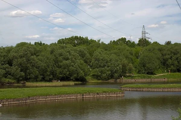 Stroomkabels Bij Het Park Bij Rivier — Stockfoto