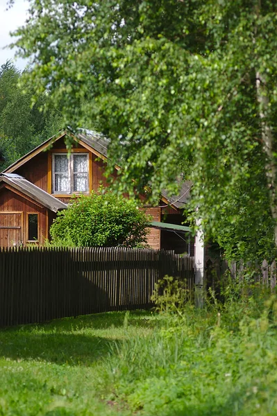 Casa Campagna Legno Una Mattina Estate — Foto Stock