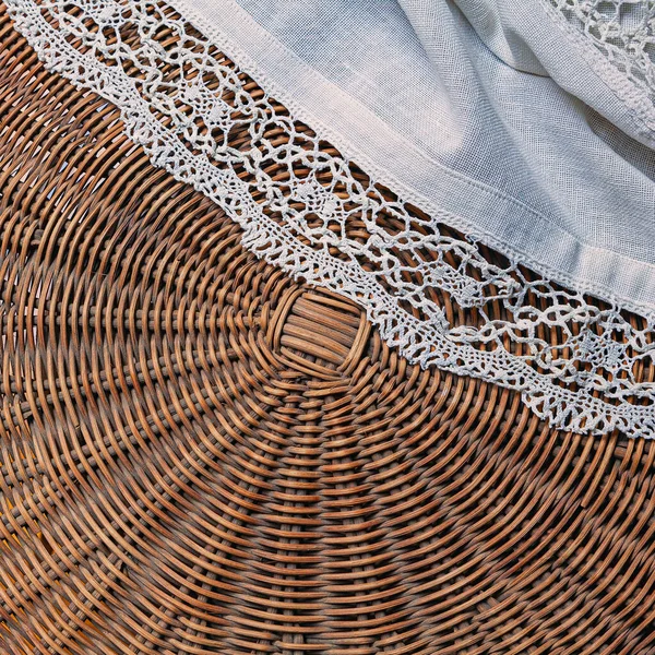 Detail Van Geweven Rimpeltafel Met Tafelkleed — Stockfoto