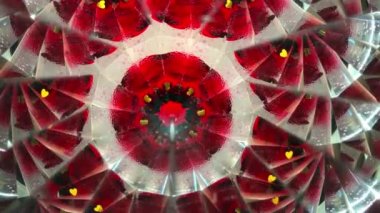 Kaleydoskop görüntüsü. Kırmızı, fuşya, beyaz ve sarı arka plan