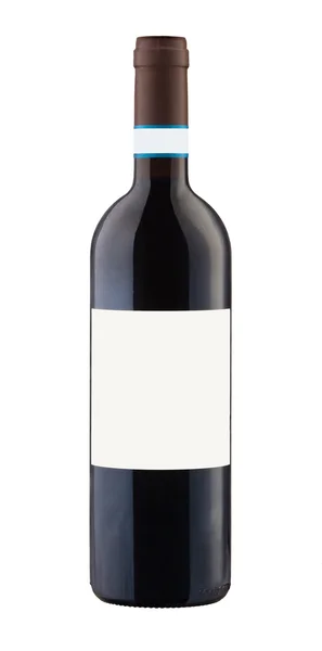 Butelka czerwony na białym tle z pustą etykietę. — Zdjęcie stockowe