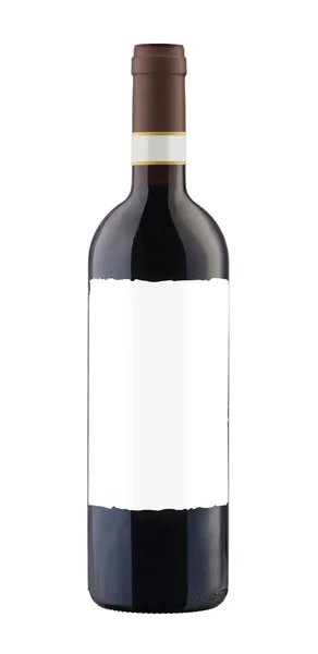 Frasco de vinho tinto isolado com rótulo em branco . — Fotografia de Stock