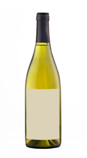 Beyaz şarap şişesi boş etiket ile izole. — Stok fotoğraf