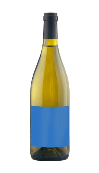 White  wine bottle isolated with blank label. — Stock Photo, Image