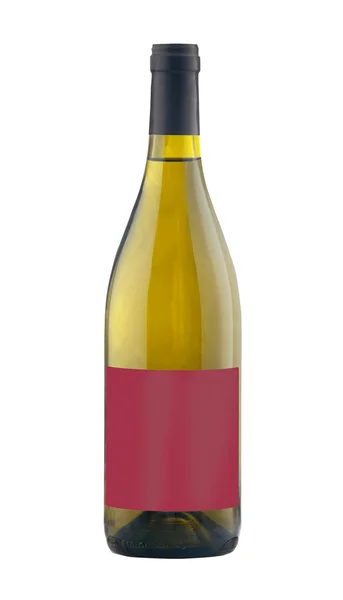 Witte wijn fles geïsoleerd met lege label. — Stockfoto