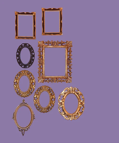 Group of empty frames on purple — Stock Photo, Image