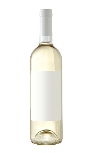 Witte wijn fles geïsoleerd met lege label. — Stockfoto
