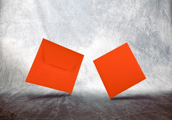 Red flying envelope and card — Stock Photo, Image